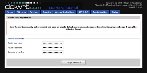 Change username and password screen